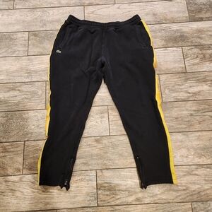 Lacoste L!VE Unisex Black Sweatpants Yellow Side Stripe Ankle Zip XXL